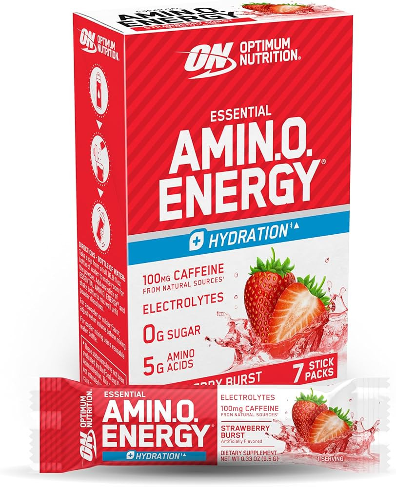 Optimum Nutrition Essential Amino Energy Plus Electrolytes Stick Packs, Energy Powder, Strawberry... | Amazon (US)