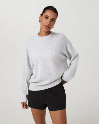 Vuori Émilie Cashmere Oversized Rib Crew Neck T-Shirt | Pale Grey Heather | Small | Vuori Clothing (US & Canada)