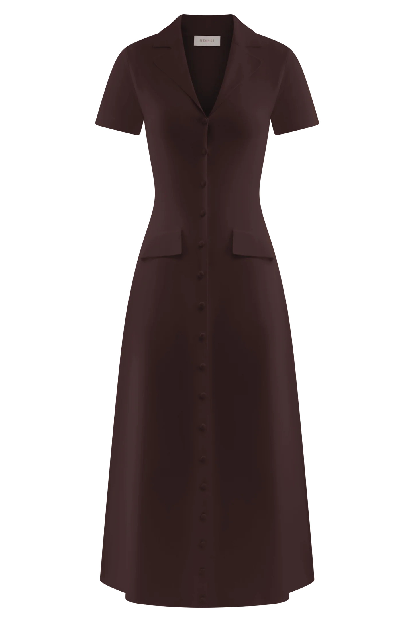 Short Sleeve Knit Midi Dress - Chocolate | MESHKI US