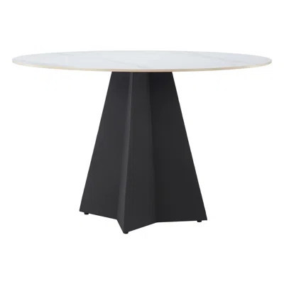 48" White and Black Sintered Stone and Steel Pedestal Base Round Dining Table | Wayfair North America