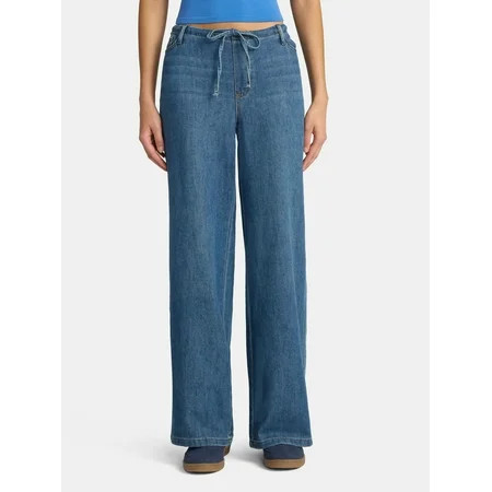 No Boundaries Mini Waistband Wide Leg Pants, 31'' Inseam, Women's | Walmart (US)