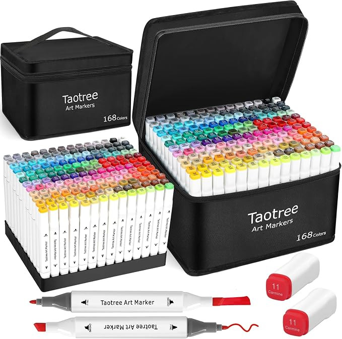 Taotree Alcohol Markers 168 Colors with Case & Holders, Dual Tips Art Coloring Markers Pens, Chis... | Amazon (US)