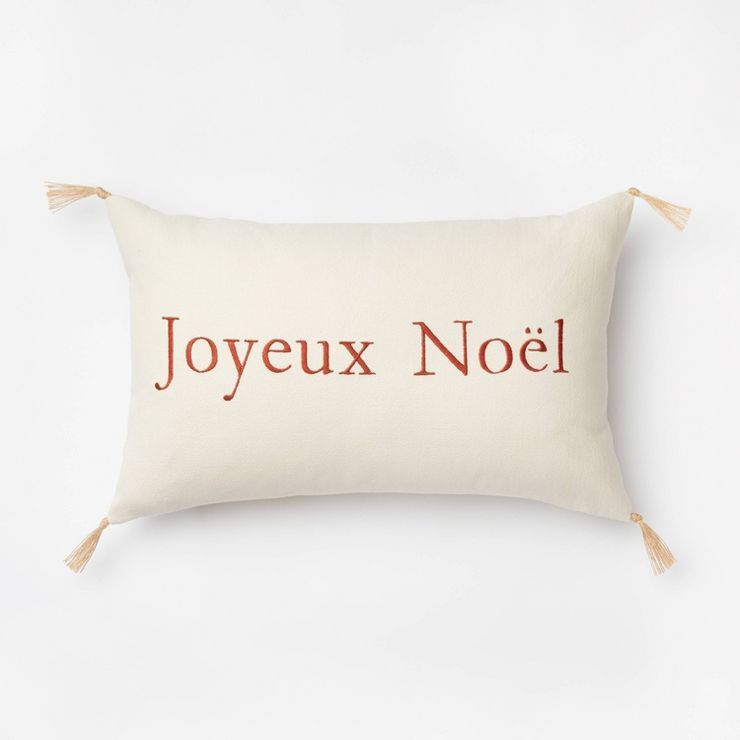 'Joyeux Noel' Embroidered Lumbar Throw Pillow Cream/Red - Threshold™ designed with Studio McGee | Target