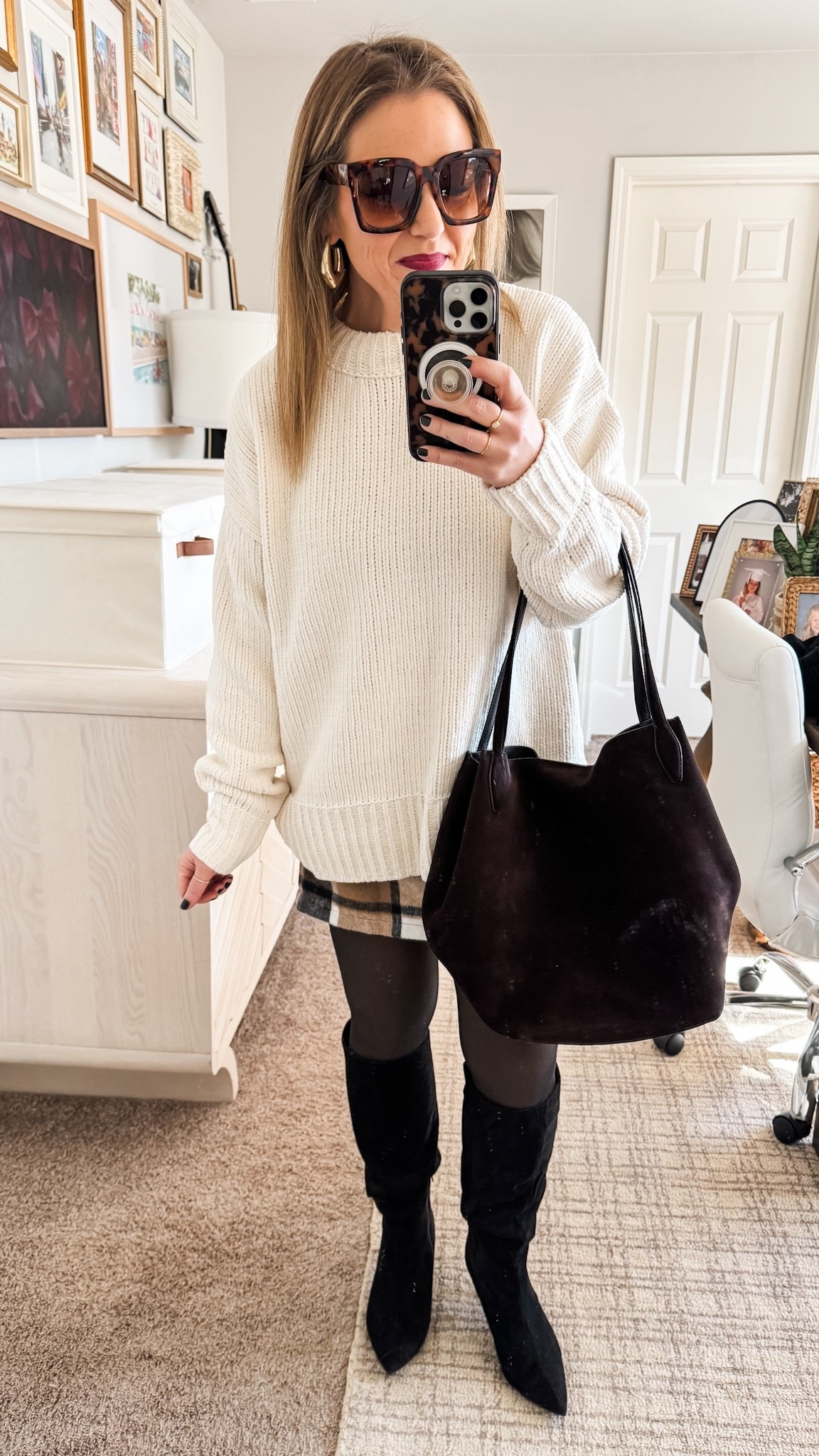 Thanks to my mom for finding this adorable preppy plaid wool mini skirt (that comes in a ton of colors) for under $30 on Amazon. 5’3” and wearing a S in the skirt, XS in the sweater, S/M in the fleece lined leggings. Officially one of my winter outfit mvps! Sweater is 55% off and is the SOFTEST! Also, obsessed with my lip shade in UNRESTRAINED. Amazon finds amazon fashion mom millennial fashion 

#LTKSeasonal #LTKOver40 #LTKootd