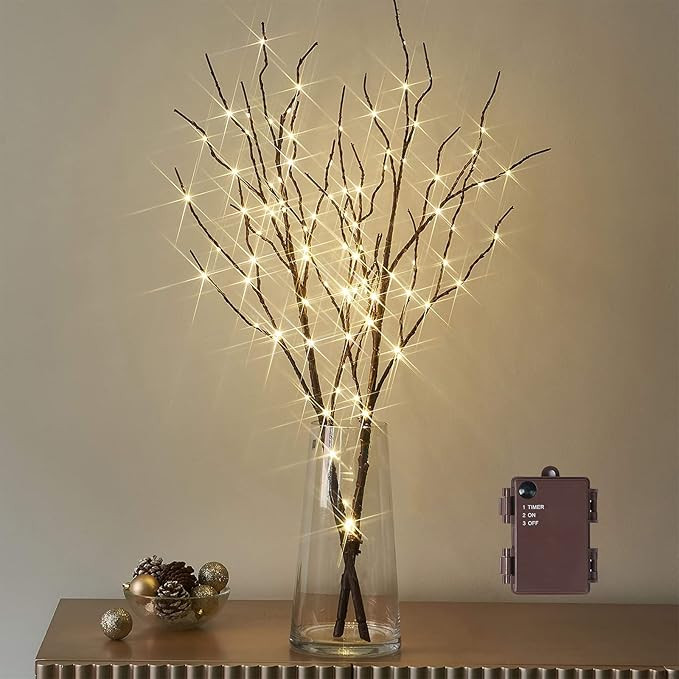 Birchlitland Lighted Brown Branches 32IN 100 LED with Timer Battery Operated, Artificial Tree Bra... | Amazon (US)