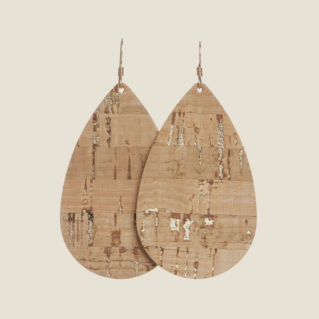 Gold Cork Teardrops | Nickel and Suede