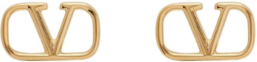 Gold Valentino Garavani VLogo Stud Earrings | SSENSE