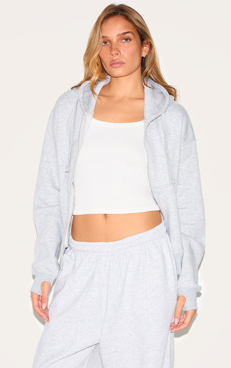 Ash Grey Oversized Hooded Zip Up Sweat Hoodie | PrettyLittleThing US
