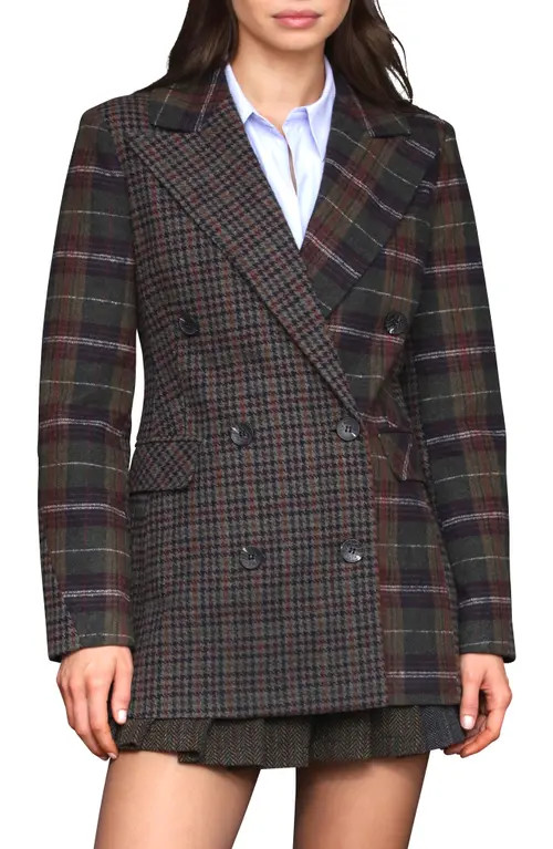 Avec Les Filles Plaid Patternblock Double Breasted Blazer in Olive Burgundy Plaid at Nordstrom, Size Xx-Large | Nordstrom