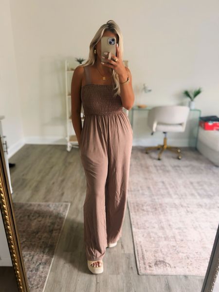 Amazon jumpsuit is so cute for a casual date night or day date, thick fabric and not see through- I did a medium and it’s stretchy so I could have sized down- this is tall girl friendly! If you’re 5’3 or under you’re gunna have to to wear a wedge heel or sandal 🤍

#LTKstyletip #LTKfindsunder50 #LTKmidsize