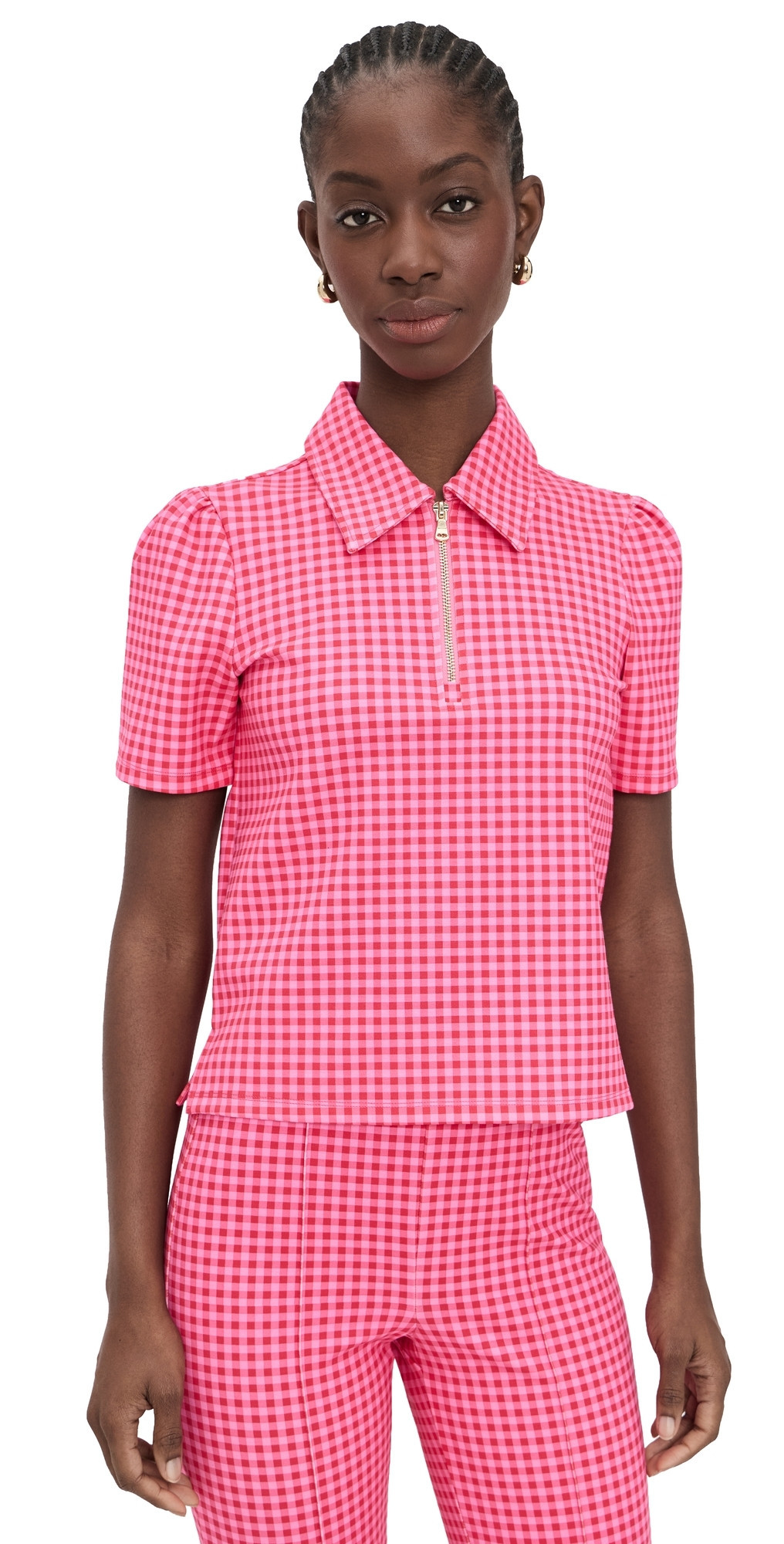 Addison Bay Ponte Virginian Polo Top Rose Check L | Shopbop