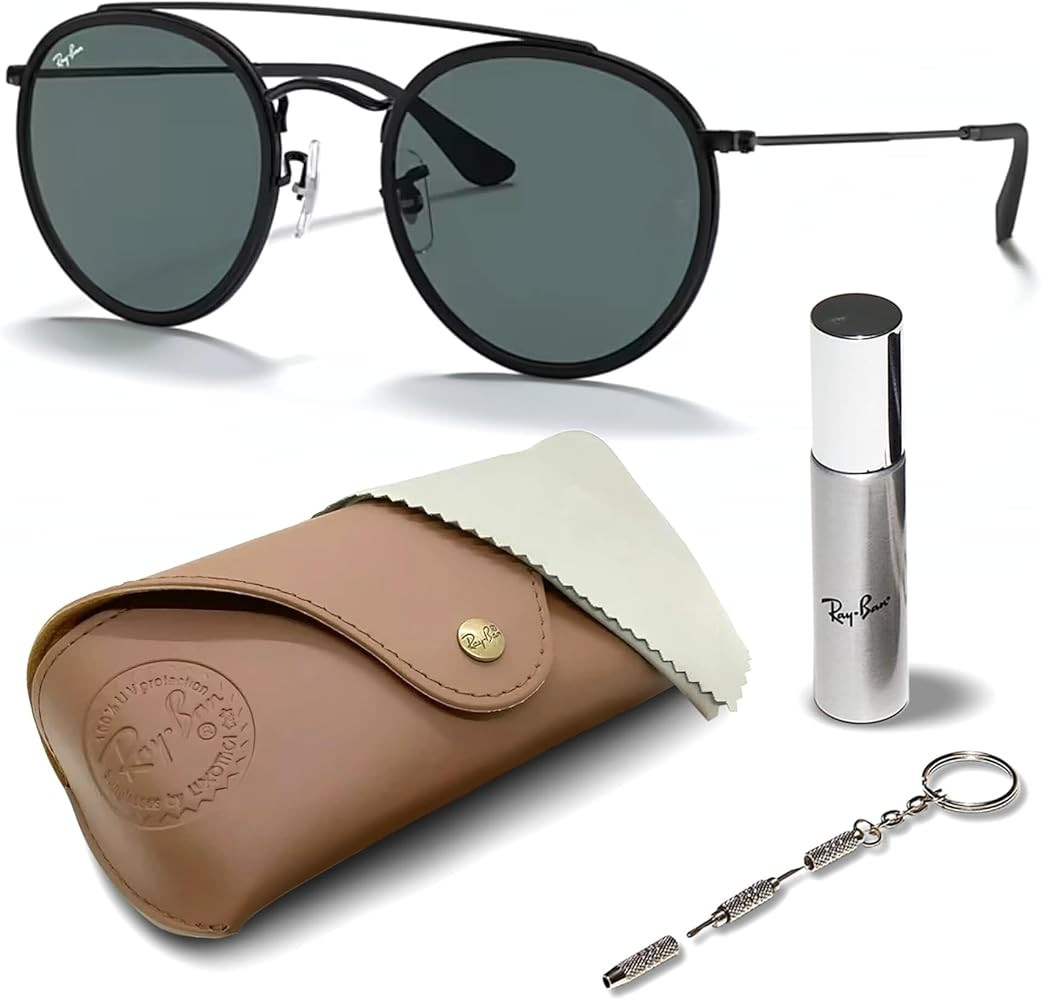 Ray-Ban RB3647N Round Double Bridge Sunglasses for Men & Women With Eyewear Kit Bundle - Timeless... | Amazon (US)