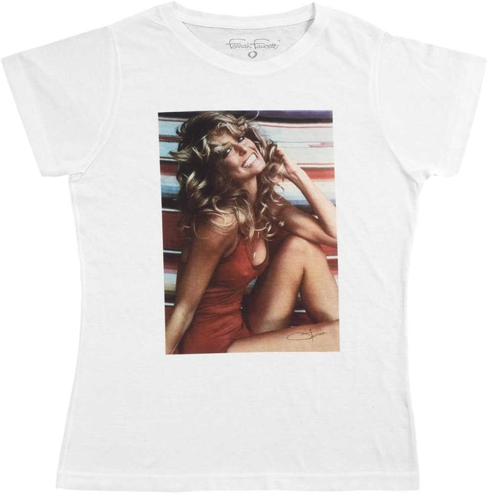 Farrah Fawcett Official Women's Tee Iconic Poster Image Sublimation Soft Jersey | Amazon (US)