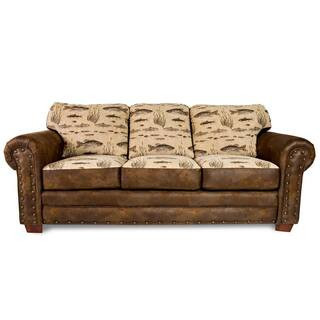 Angler's Cove 88 in. Round Arm 3-Seater Nailhead Trim Sofa in Tapestry | The Home Depot