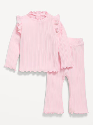 Cozy Long-Sleeve Ribbed Ruffle-Trim Top and Pants Set for Baby | Old Navy (US)