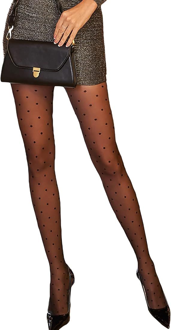 Verdusa Women's Polka Dots Print Sheer Mesh Stockings High Waist Tights Pantyhose | Amazon (US)