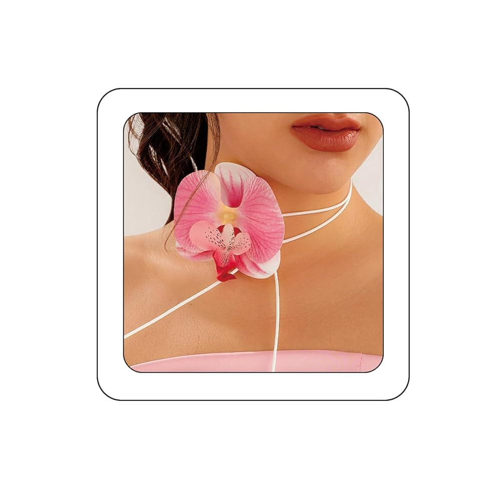 Bethynas Boho Large Orchid Flower Choker Necklace Artificial Phalaenopsis Butterfly Orchid Floral... | Amazon (US)
