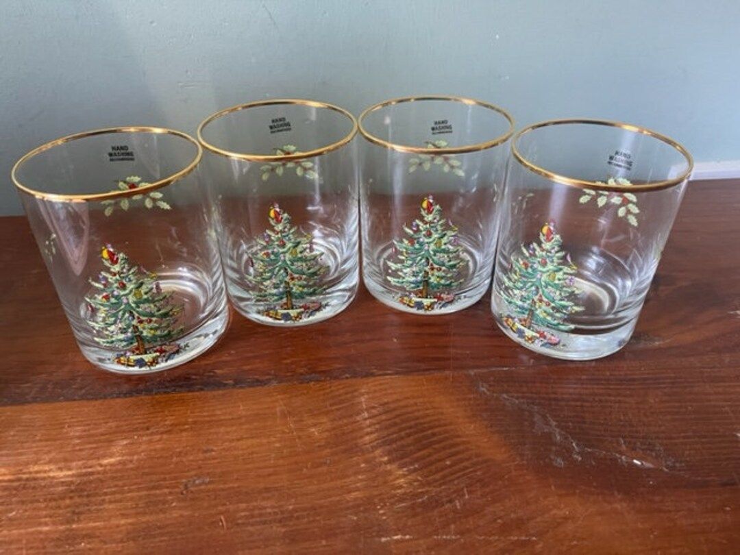 Spode Christmas Tree Pattern Glassware Set of 4 Double Old - Etsy | Etsy (US)