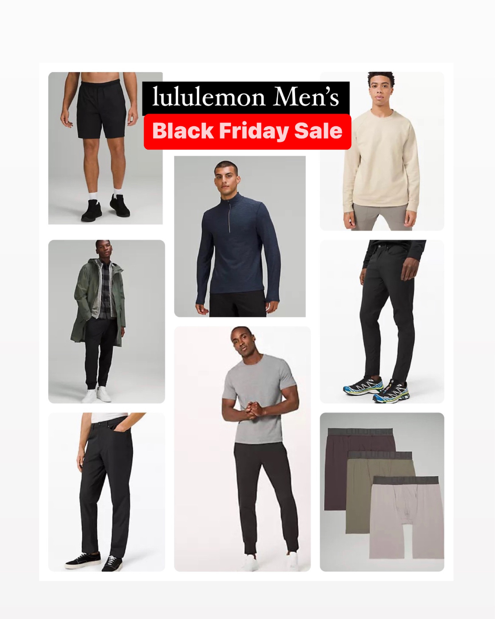 lululemon Men’s Black Friday sale! ABC pants, joggers, liner less shorts included 

#LTKmens #LTKsalealert #LTKunder100