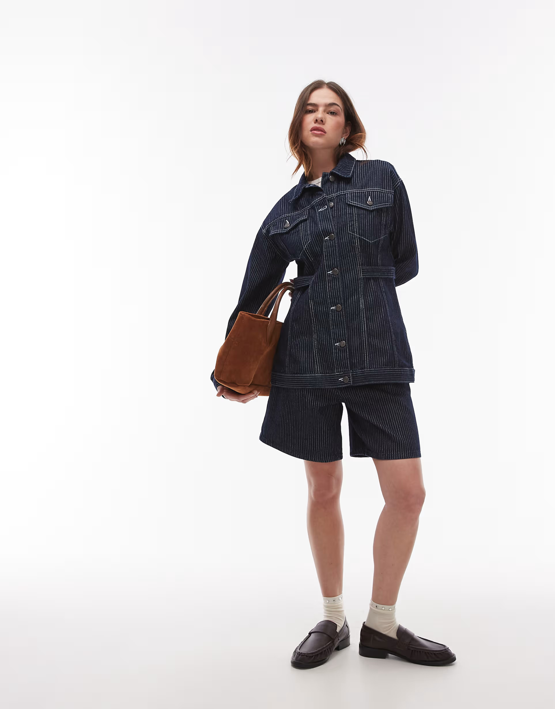 Topshop denim cinch detail jacket in indigo stripe | ASOS (Global)