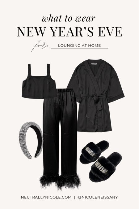 Casual NYE outfit for lounging at home

// feather pjs, feather pajamas, silk pjs, silk pajamas, loungewear outfit, movie night outfit, casual New Years Eve outfit, casual holiday outfit, casual holiday outfits, casual holiday looks, casual winter outfit, casual winter outfits, winter trends, satin top, rhinestone headband, rhinestone slippers, holiday pjs, holiday pajamas, satin robe, Lulus, Revolve, Abercrombie, Amazon fashion, neutrallynicole.com, neural outfit (11.11)

#liketkit 

#LTKshoecrush #LTKparties #LTKsalealert #LTKfindsunder100 #LTKfindsunder50 #LTKHoliday #LTKhome #LTKstyletip #LTKitbag #LTKSeasonal
