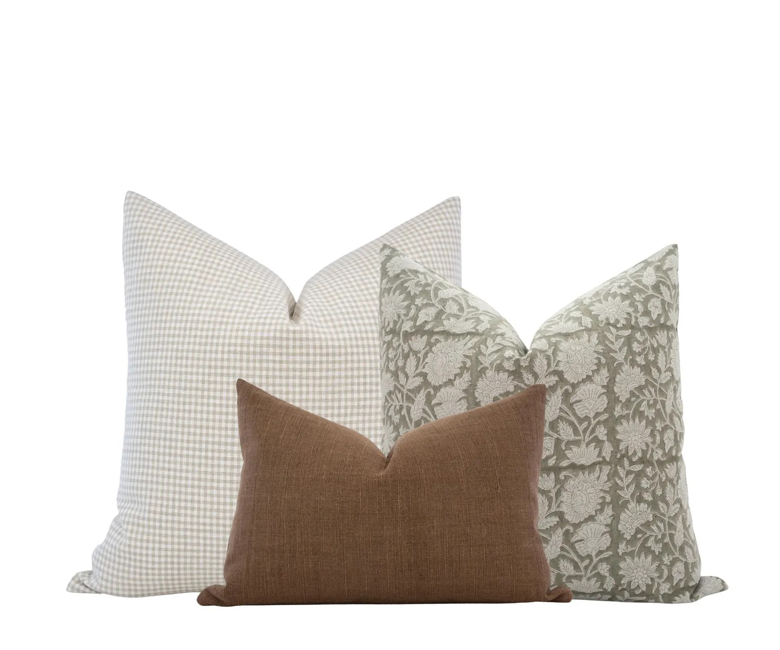 Brown & Green Pillow Cover Combo Neutral Pillow Set Spring Pillow Set Farmhouse Pillow Block Prin... | Etsy (US)