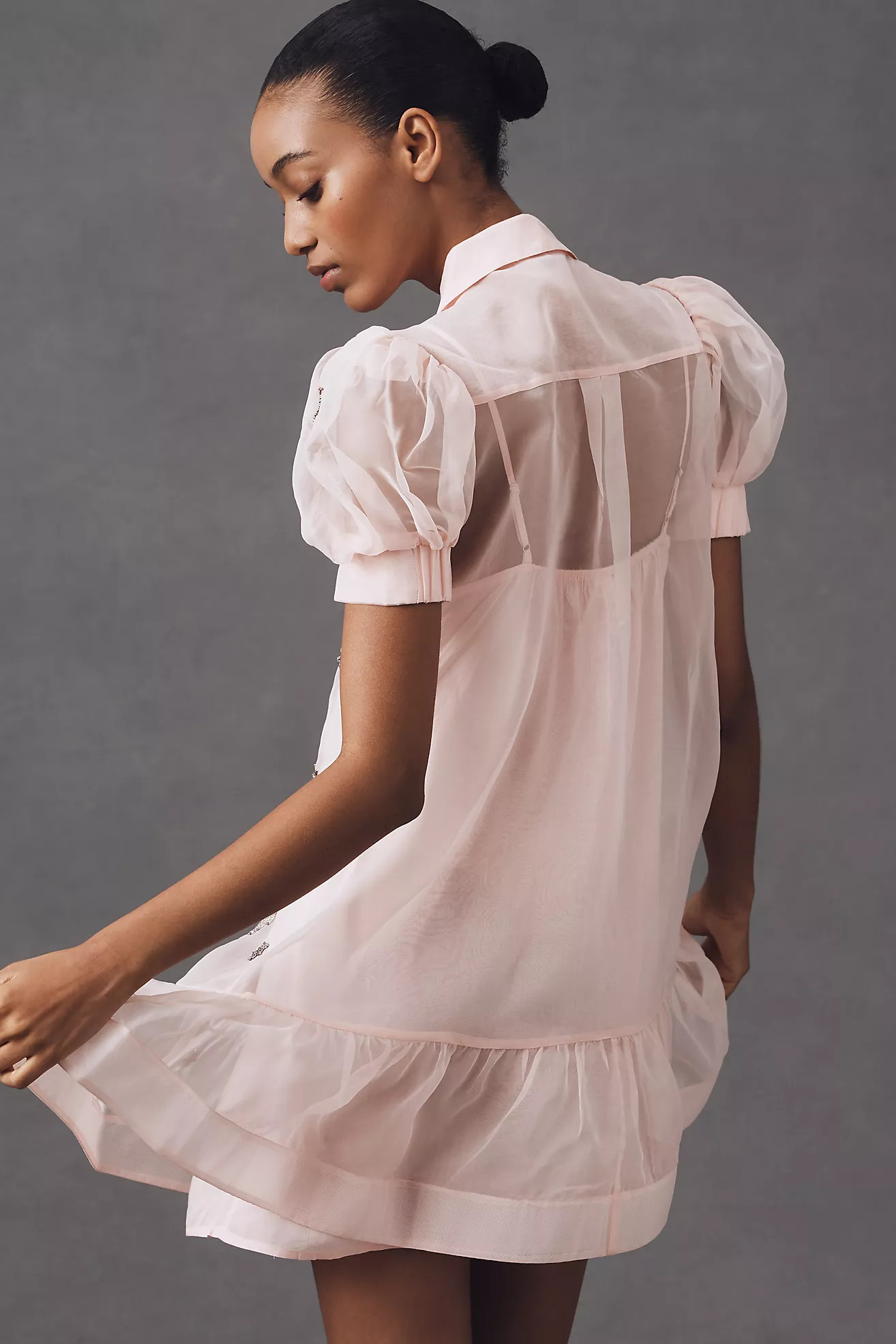 Maeve Short-Sleeve Embellished Mini Shirt Dress | Anthropologie (US)