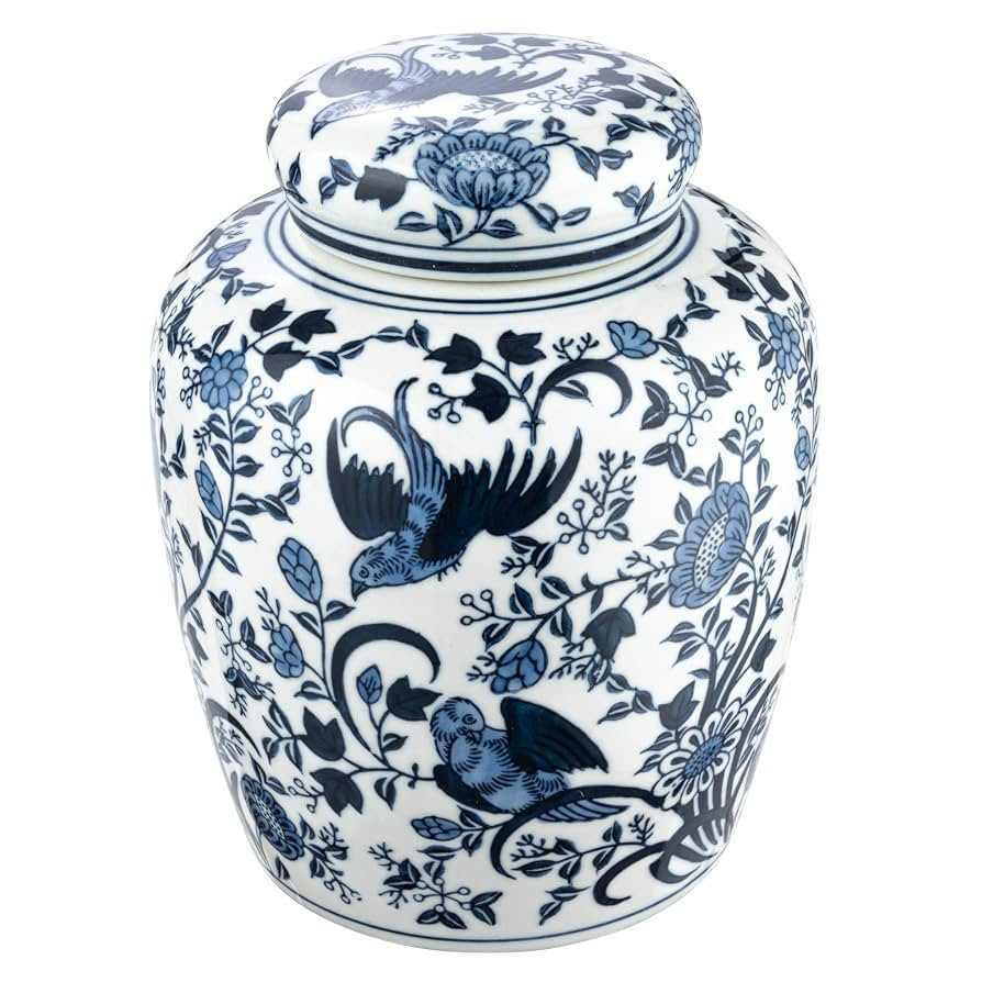 Creative Co-Op Decorative Bird Ceramic Ginger Jar with Lid, Blue and White | Amazon (US)