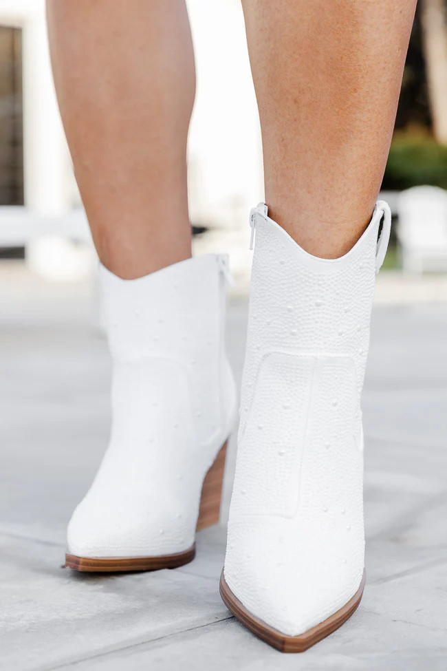 Faith Pearl Studded White Cowboy Booties | Pink Lily