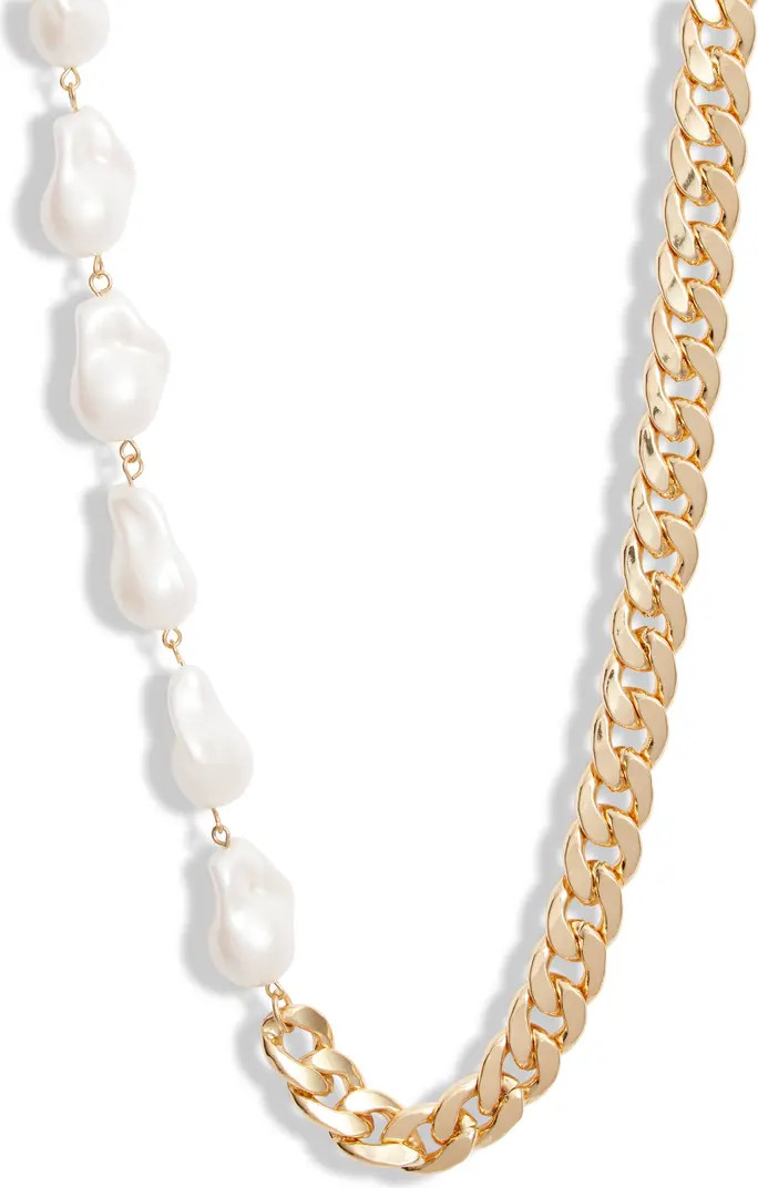 BP Duo Faux Pearl & Curb Link Necklace | Nordstrom Rack
