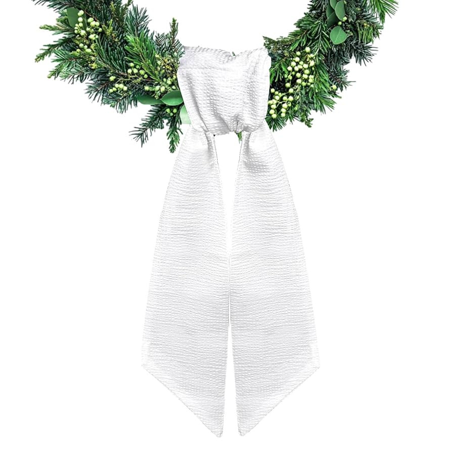 Wreath Sash for Front Door White Seersucker Wreath Satin Sash Burlap Garland Ribbon Accessories f... | Amazon (US)