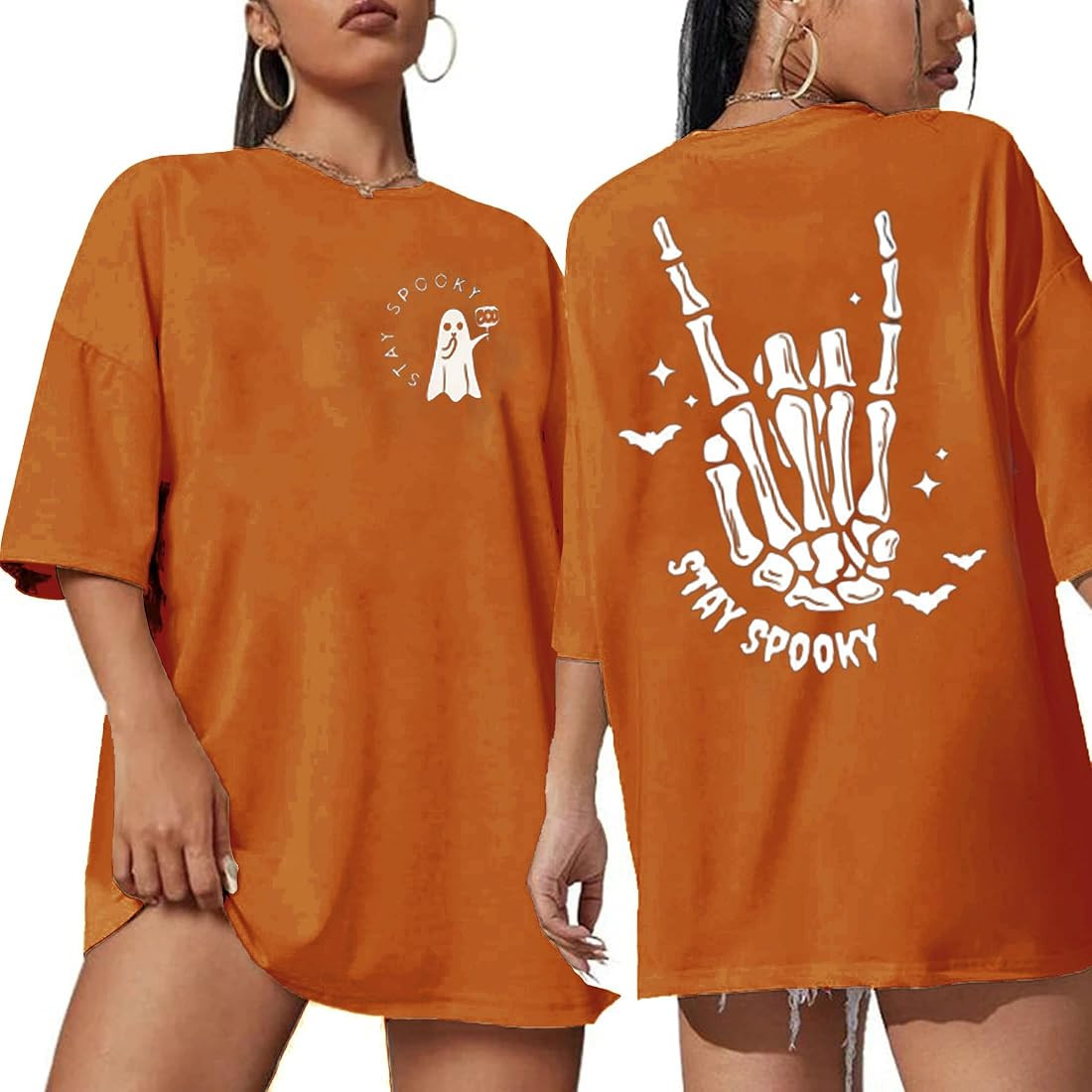 Stay Spooky Oversize Shirt for Women Funny Ghost Tshirt Retro Spooky Boo Pocket Halloween Tee Top | Amazon (US)