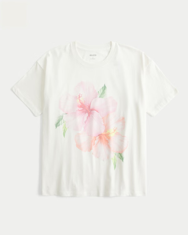 Women's Oversized Floral Graphic Tee | Women's Tops | HollisterCo.com | Hollister (US)