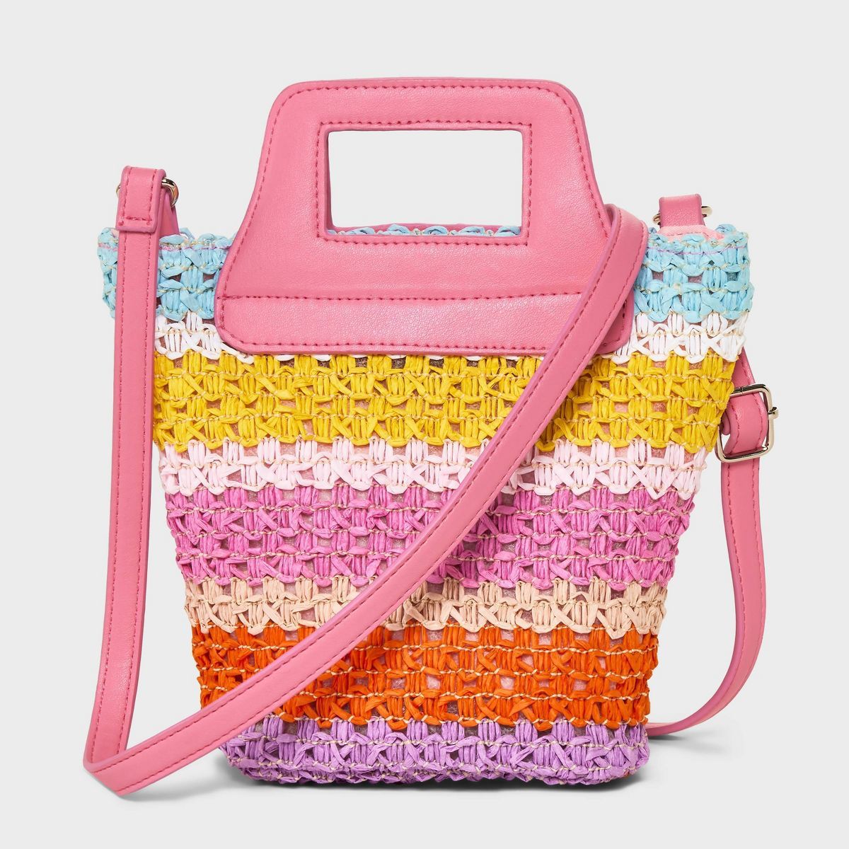 Girls' Striped Straw Crossbody Bag - Cat & Jack™ Pink | Target