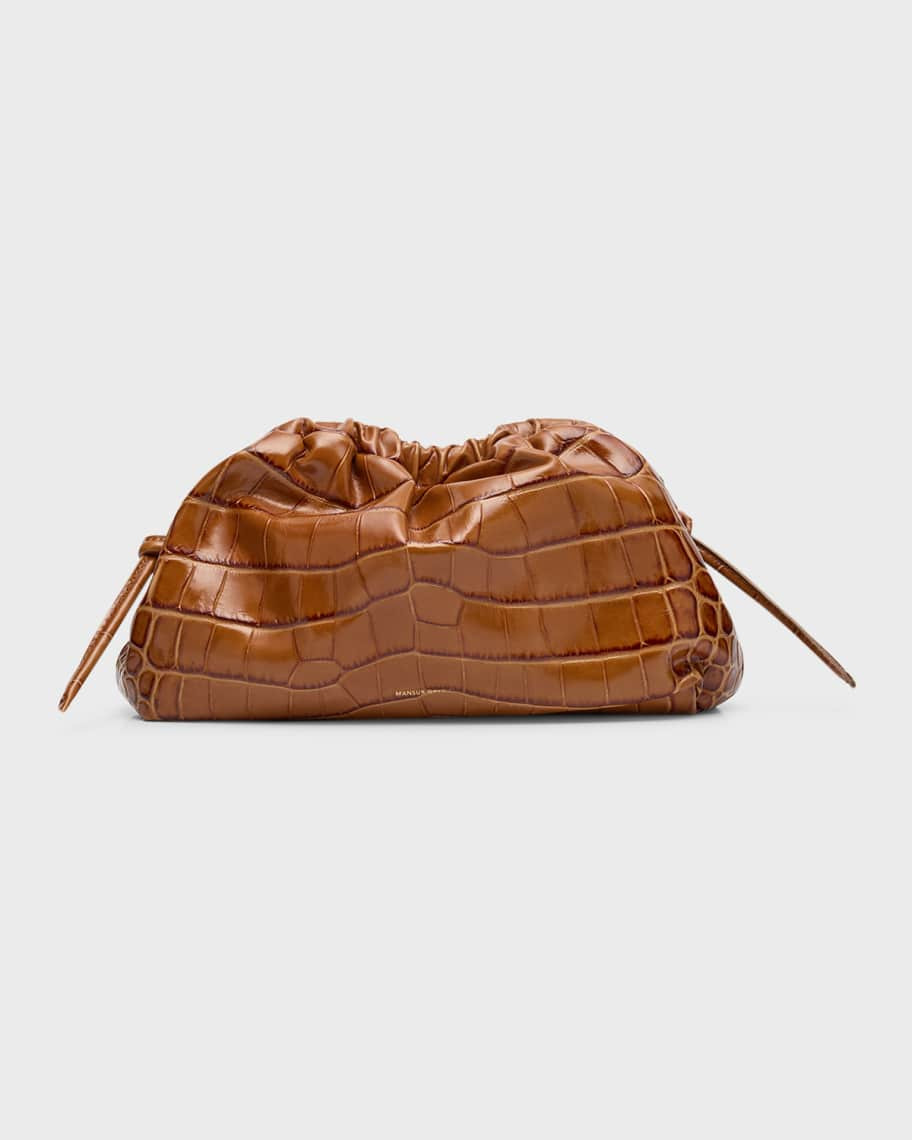 Mansur Gavriel Cloud Mini Croc-Embossed Clutch Bag | Neiman Marcus