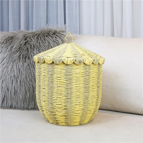 Woven Storage Basket with Lid, Paper Rope Laundry Hamper for Clothes & Blankets, Chic Rattan SLE Bin for Bedroom, Bathroom, Dorm, Versatile Detive Basket for Linens & More | Amazon (US)