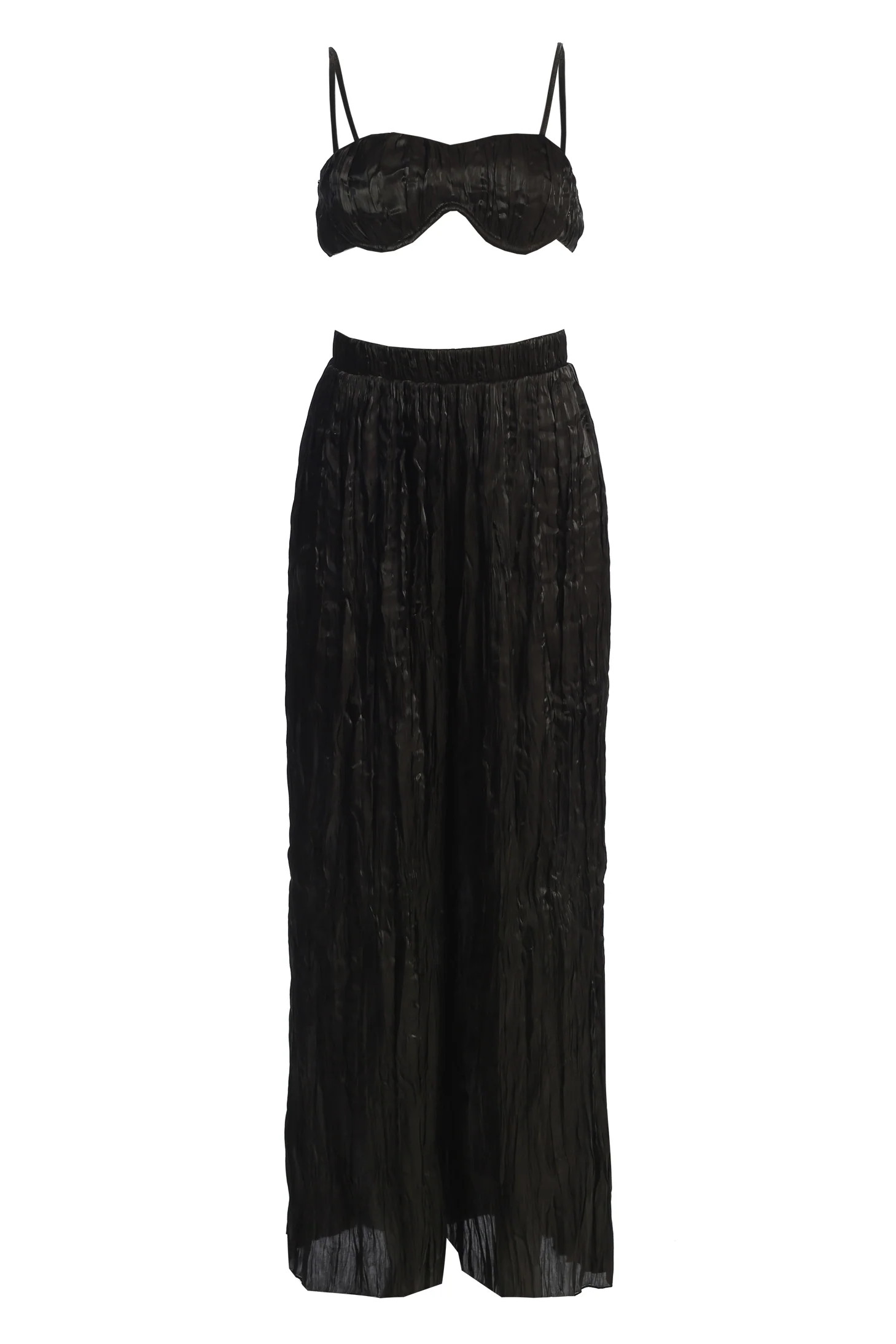 Black Let's Get Away Satin Pant Set | JLUXLABEL