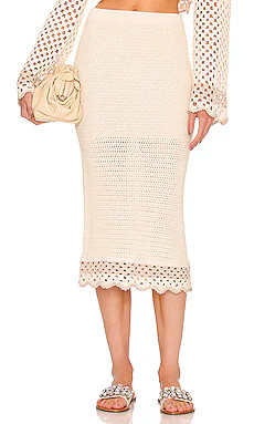 LPA Lanita Crochet Midi Skirt in Ivory & Nude from Revolve.com | Revolve Clothing (Global)