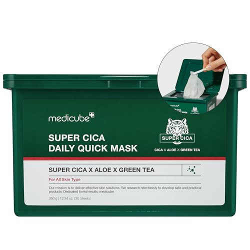 medicube Super Cica Daily Quick Facial Masks (30 Sheets) - 60-Second Soothing & Hydrating Facial Mask with 88% Cica, Instant Cooling & Moisturization - 100% Vegan Certified, Korean Skincare | Amazon (US)