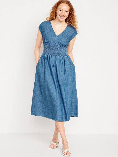 Waist-Defined Midi Dress for Women | Old Navy (US)