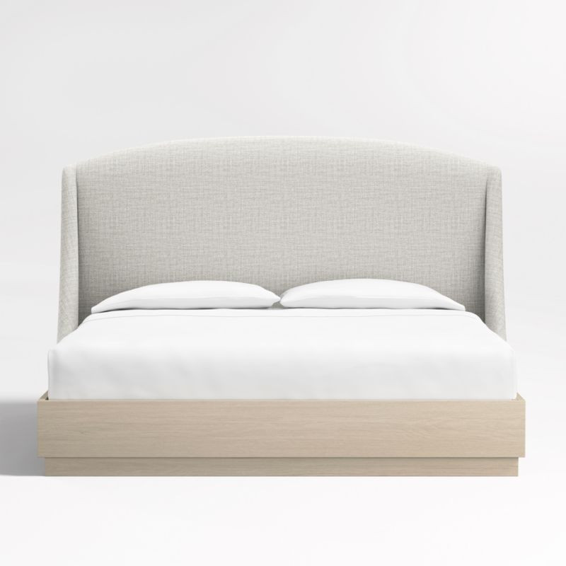 Lafayette 56" Weave Mist Grey Upholstered King Headboard with Batten White Oak Bed Base + Reviews... | Crate & Barrel