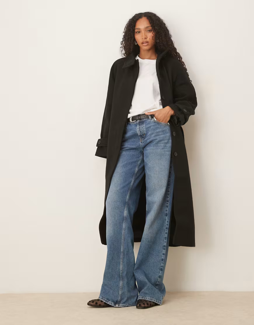 ASOS DESIGN funnel neck longline formal trench coat in black | ASOS (Global)