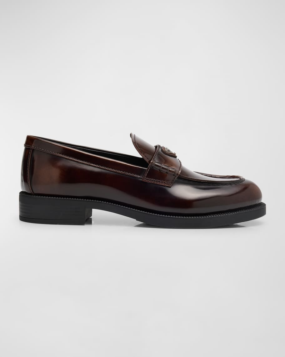 Prada Calfskin Logo Slip-On Loafers | Neiman Marcus