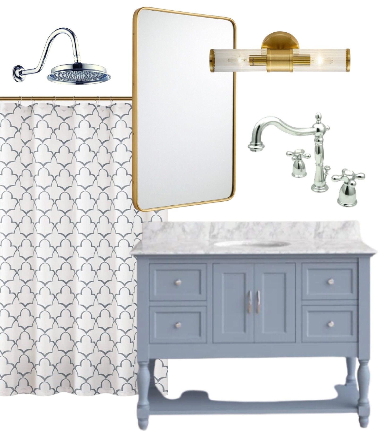 Blue vintage guest bathroom // kids bathroom // fun pattern // chrome // brass // marble

#LTKhome