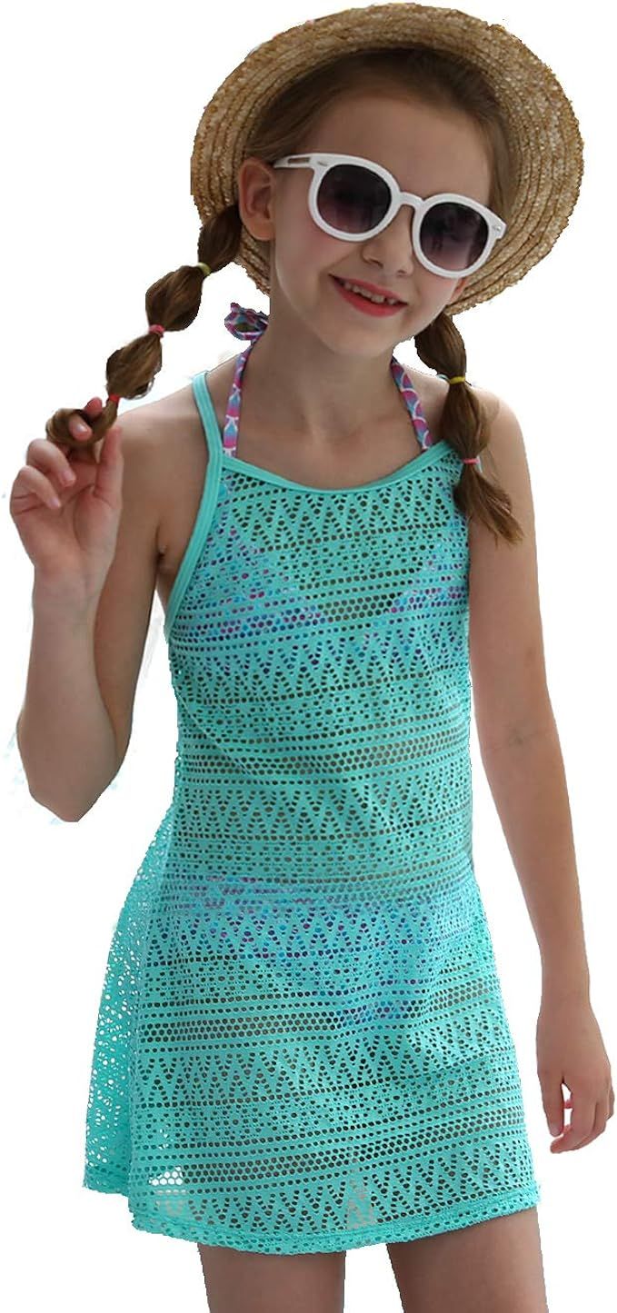 LEINASEN Little Kids Girl's Beach Crochet Mesh Crossback Swim Cover Up Dress 3-8Years | Amazon (US)