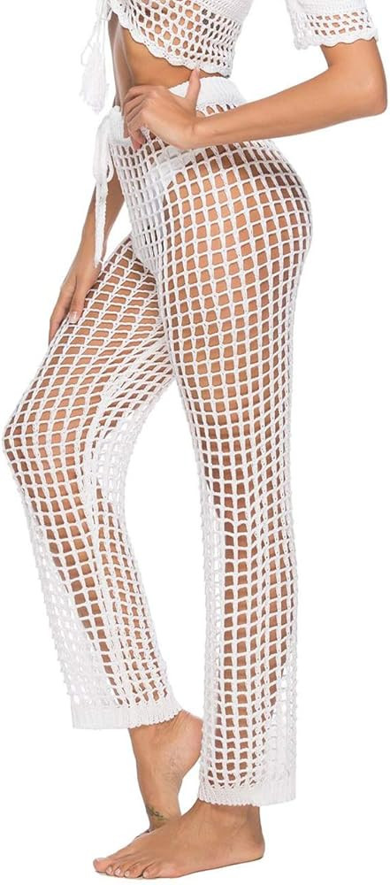 Kistore Womens Crochet Net Hollow Out Beach Pants Sexy Swimsuit Cover Up Pants | Amazon (US)