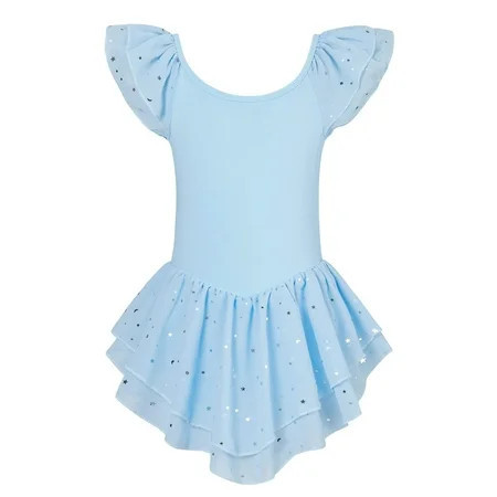 Aideaone Girls Ballet Dance Dress Toddler Leotards Ruffle Sleeve Shiny Ballet Tutu Skirt Blue 2-9T | Walmart (US)