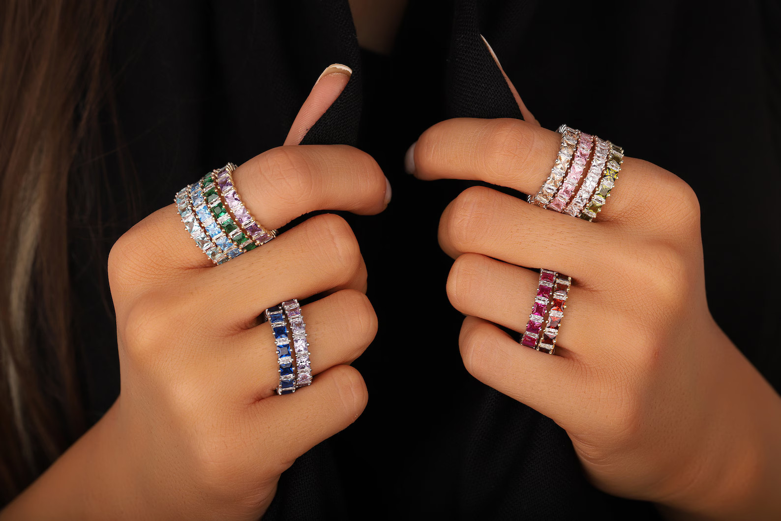 14K 18K Eternity Birthstone Women Gold Ring Square Stone Dainty Marquise Minimalist Gemstone Gold... | Etsy (US)