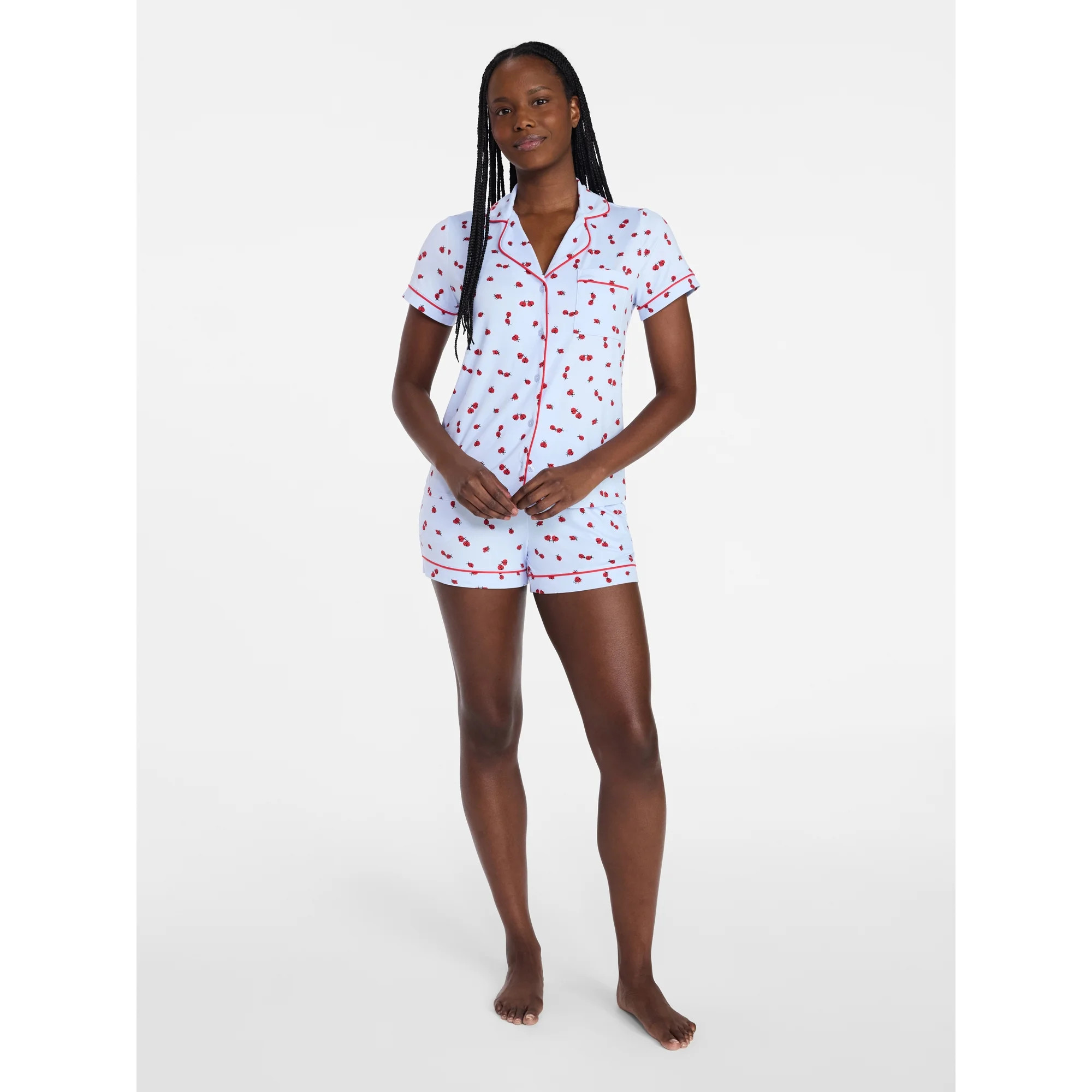 Joyspun Women's Dreamy Soft Collection Notch Top and Shorts Pajama Set, 2-Piece, Sizes XS-3X | Walmart (US)