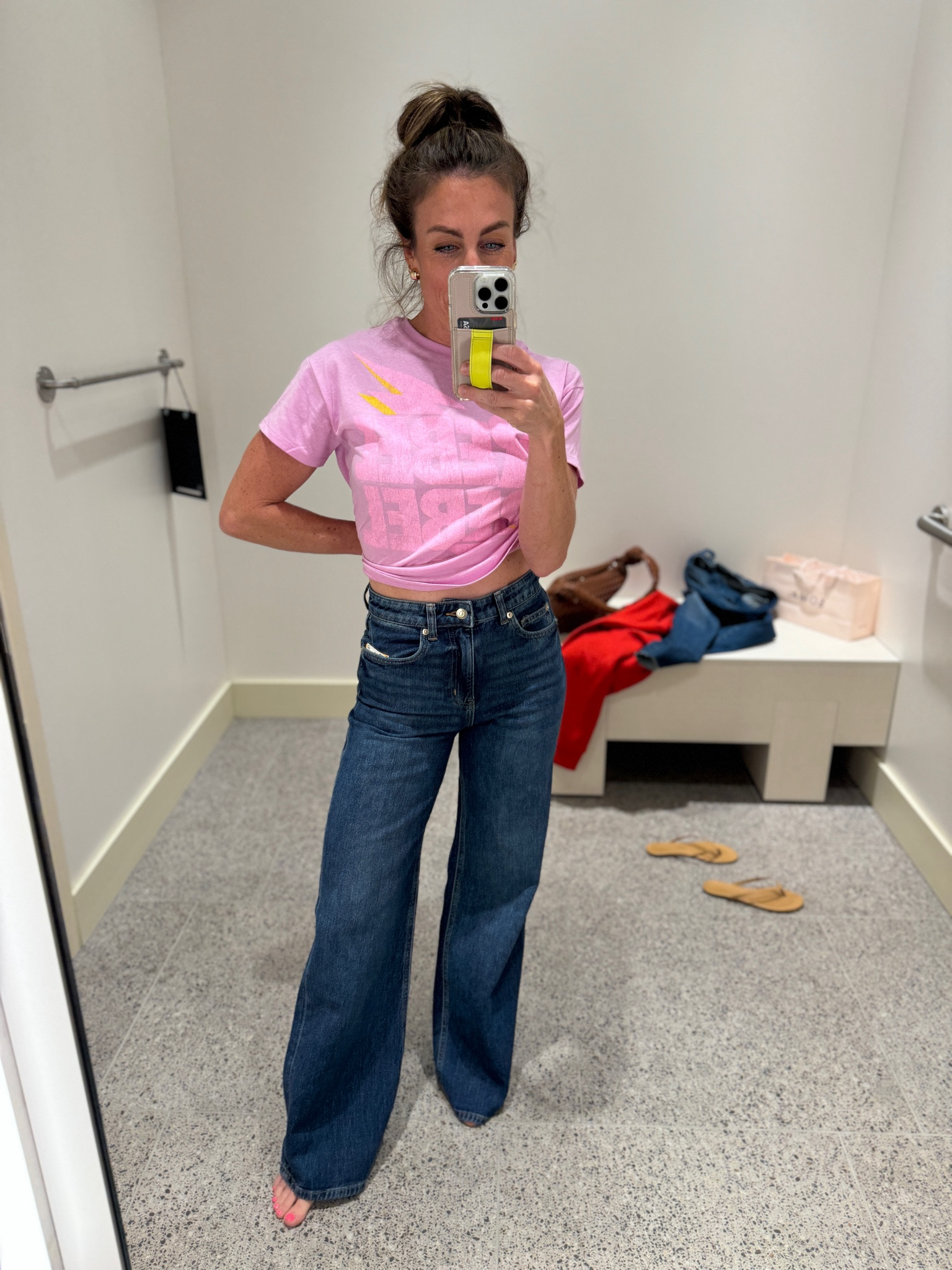 The most amazing high-rise wide leg jeans for $30. Whaaaaat?!!! Yes!!! And they wash great too! I am 5’2” for reference. Size up one. I am a Jean size 25 and wear a 2 in these. This wash is the first option shown. 
.
Shirt is a girls size XL 

#LTKFindsUnder50 #LTKFindsUnder100